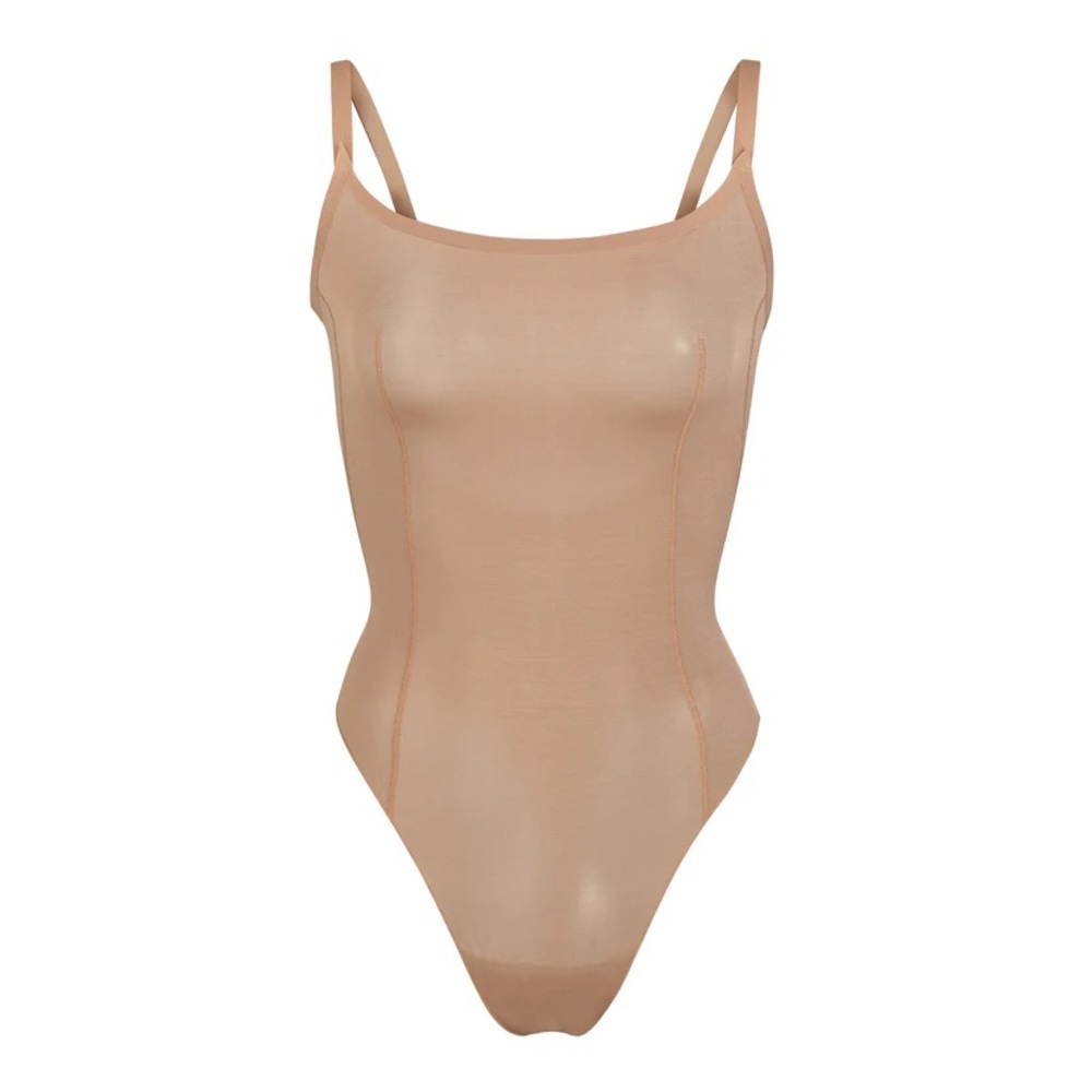 NWT Skims Sheer Sculpt Thong Bodysuit Size XL Sienna Light Brown Mesh Shapewear